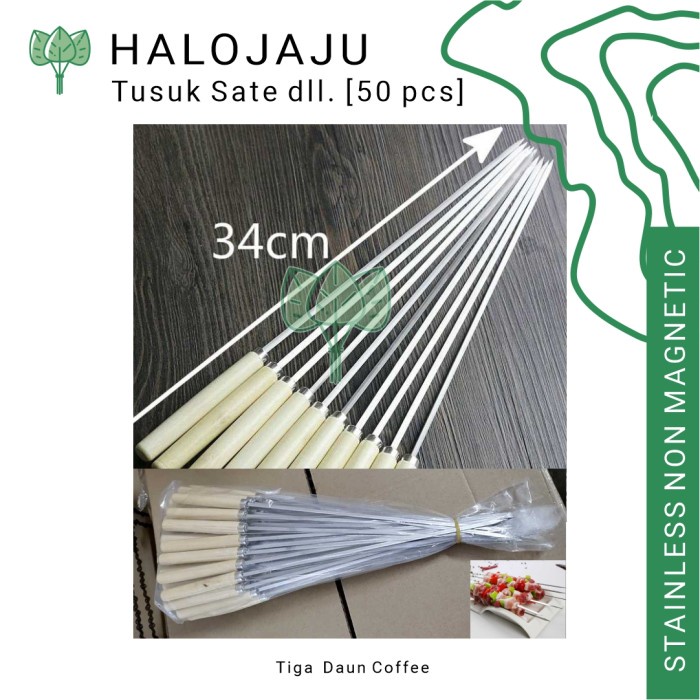 Tusuk Sate BBQ Wood Stainless non magnetic 50 Pcs 34 cm Meat Grill