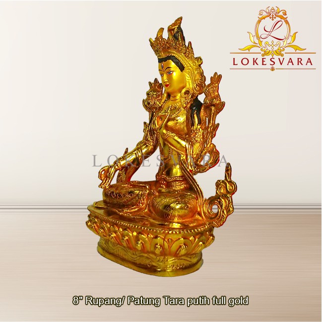 Patung Rupang Arca Logam Tara Putih / White Tara 8inch Full Gold