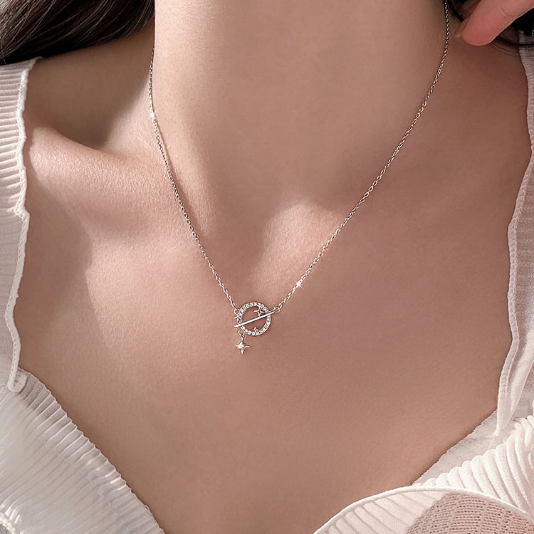 Fashion Planet Necklace for Women Korea Style Crystal Star Pendant Clavicle Chain Choker Silver Color Jewelry