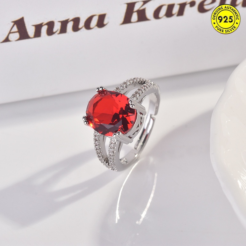 Cincin Model Terbuka Adjustable Bentuk Telur Angsa Aksen Rubellite Untuk Wanita