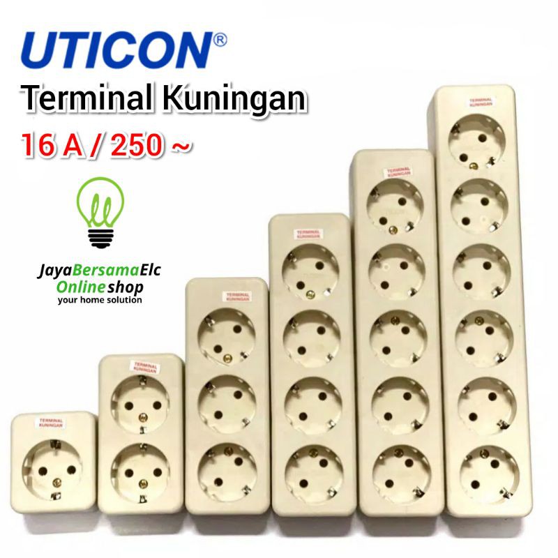 Stop Kontak UTICON 1 2 3 4 5 Lubang / Terminal Kuningan / Colokan Murah Bagus