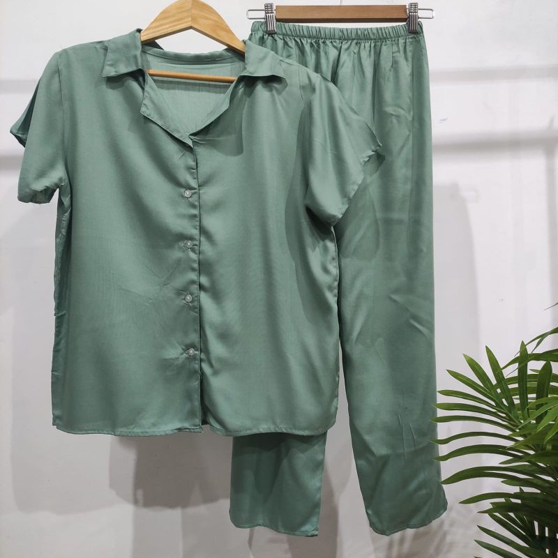 PIYAMA KANCING POLOS | PIYAMA RAYON POLOS-KCPD HIJAU TOSCA