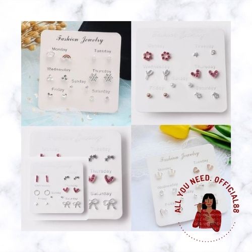 ✿AYN✿ Anting 7 Pasang Anting Tindik Tusuk 1 Set FA99 Korea Fashion Plug Earrings Korean Style