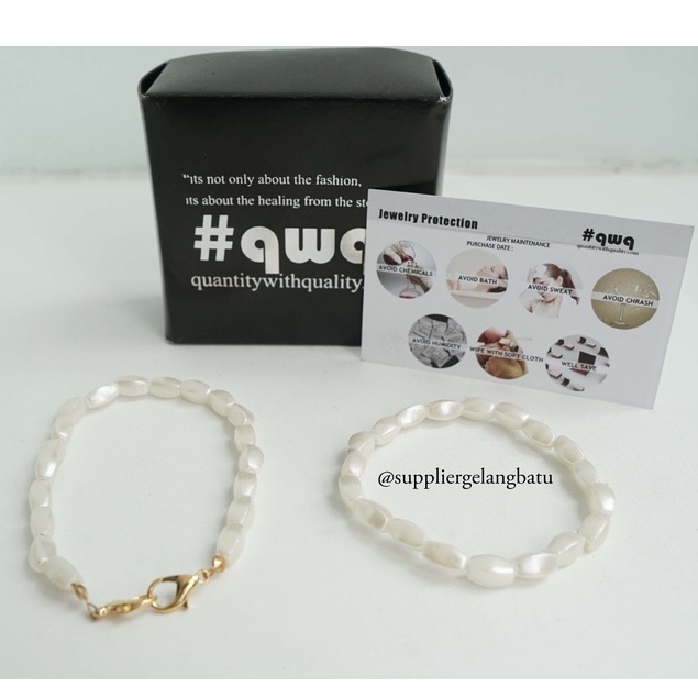 Set STRAP MASK dan GELANG Mutiara Sintetis OVAL SEGI 4 white pearl