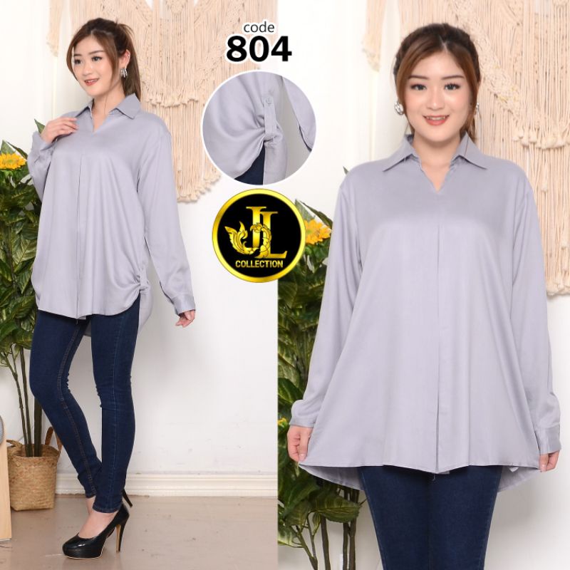 KEMEJA WANITA / KEMEJA LENGAN PANJANG SAMPING SKODEL BAHAN RAYON TWILL _804-Abu