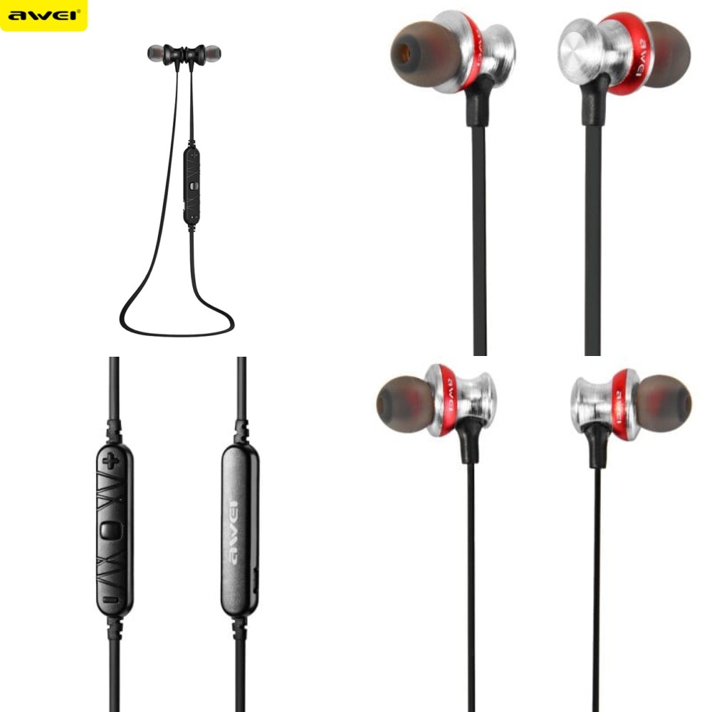 Awei Earphone Bluetooth Sport dengan Microphone - A980BL - Black/Black