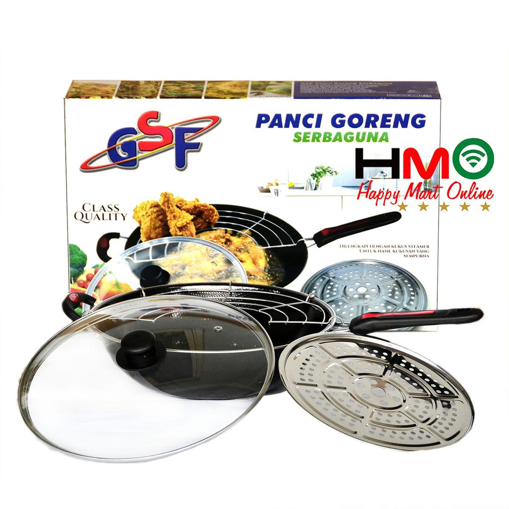 Terbaik Gsf Panci Wajan Goreng Anti Lengket Enamel Tutup Kaca + Tirisan Minyak + Kukusan 32Cm