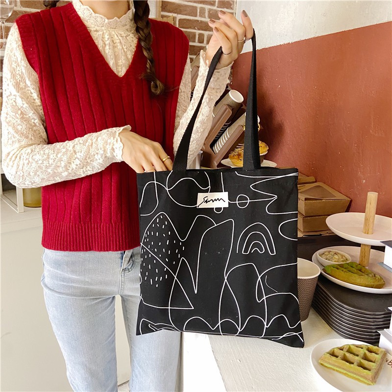 TC-93 tas canvas kanvas tote bag wanita line printing import korea jepang high quality