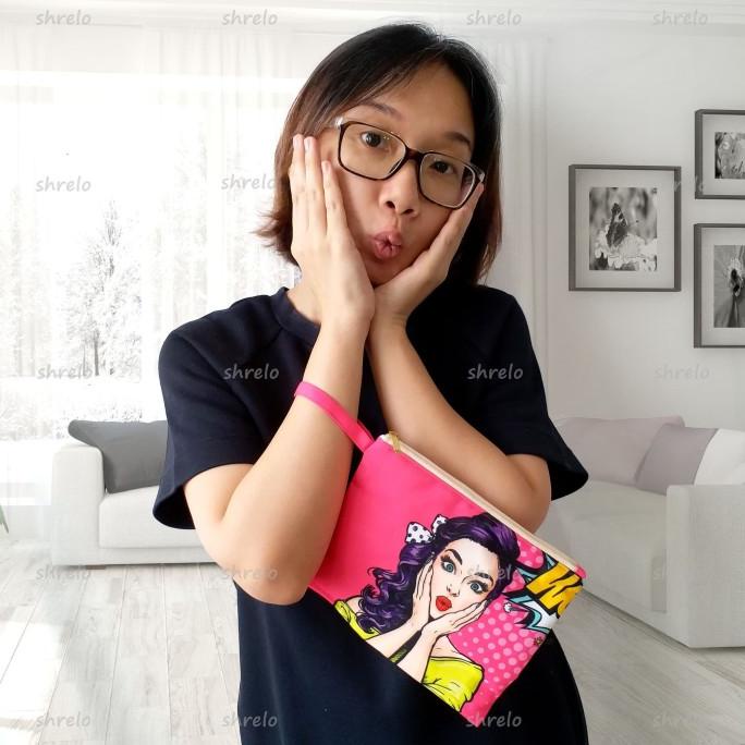 

[COD] Pouch Kotak Pop Art Vintage Girl Pegang Pipi [COD]