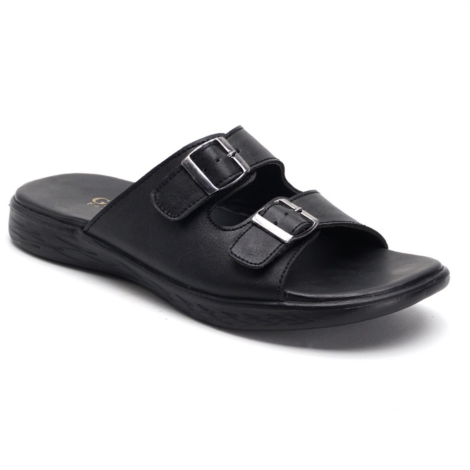 MOZZA BLACK (KULIT ASLI) |ManNeedMe x GREATA| Sandal Pria Casual Sendal Slip On Kulit ORIGINAL