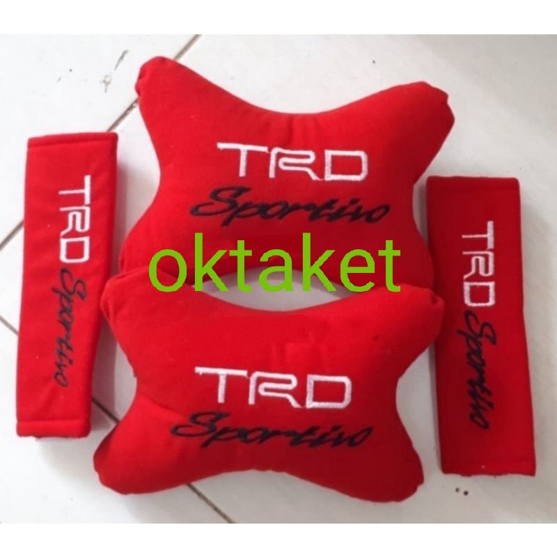 bantal mobil 2 in 1 sandaran leher Trd Sportivo merah headrest car set mobil universal