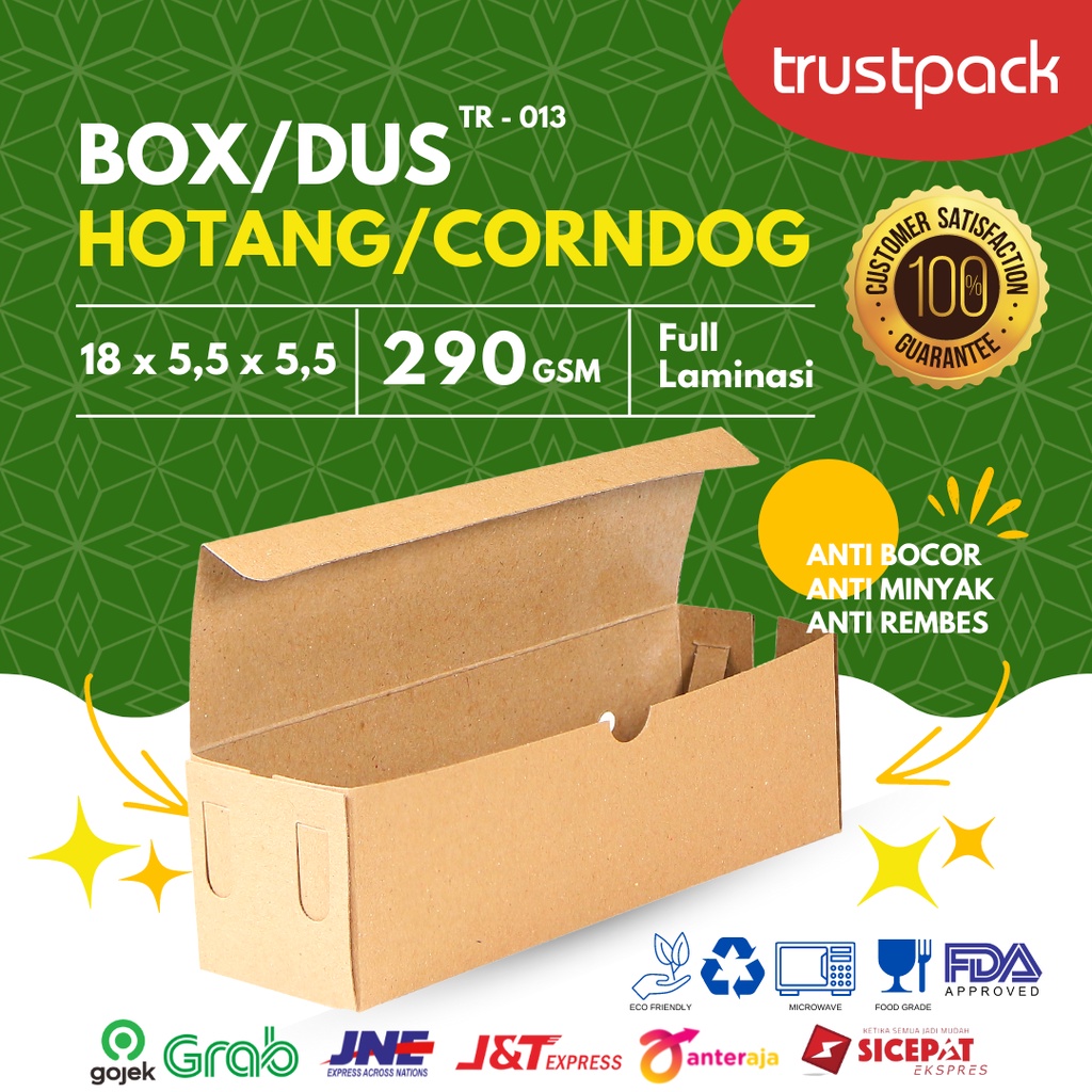 BOX/DUS/DOS/KOTAK KRAFT TOKKEBI/HOTDOG/HOTANG uk.18x5,5x5,5cm 290gsmPE