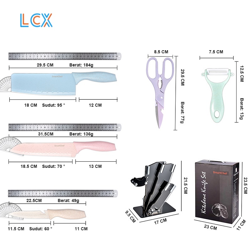 LCX Pisau Set Stainless dilapis anti lengket 1 Set isi 6 termurah Peralatan Pisau Set Pisau Sayur VS