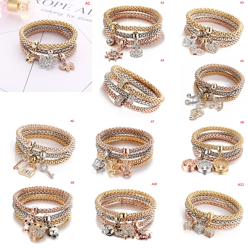 Hbid 3Pcs / Lot Gelang Tangan Elastis Motif Pohon Kehidupan / Burung Hantu Untuk Wanita