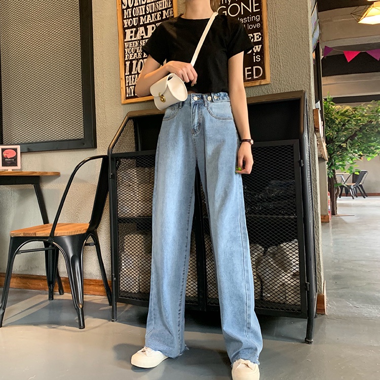 celana panjang wanita baru slim-fit high-waist straight-leg wide-leg jeans