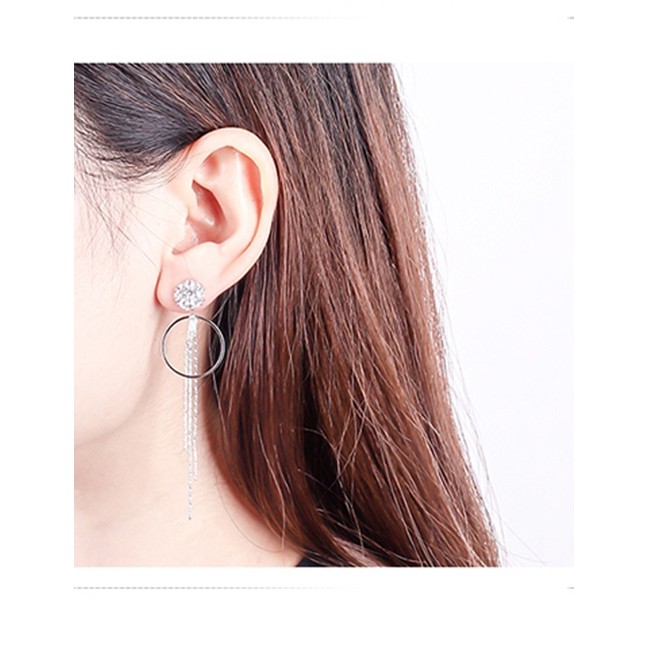 LRC Anting Tusuk Fashion Silver Color Circular Ring Decorated Tassel Earrings