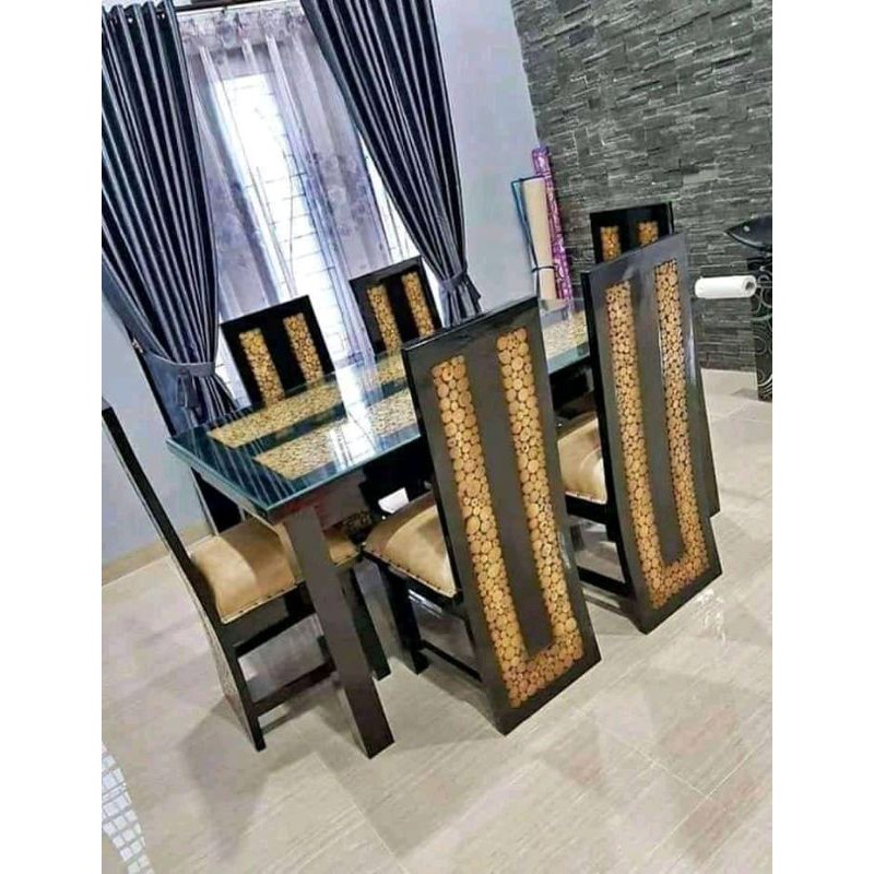 meja makan jati kursi 6+kaca