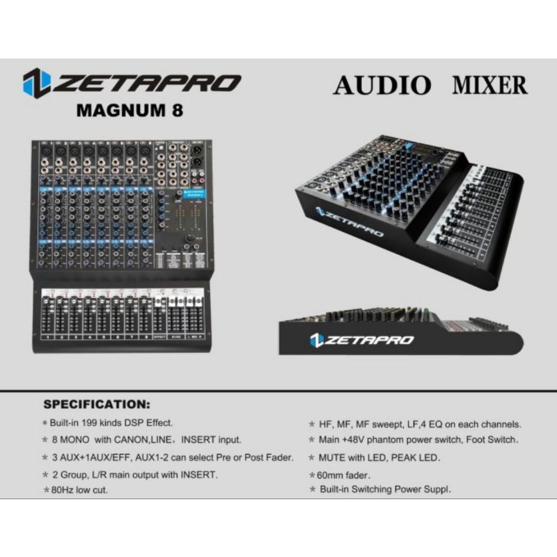 mixer audio zetapro 8 channel magnum 8 channel original