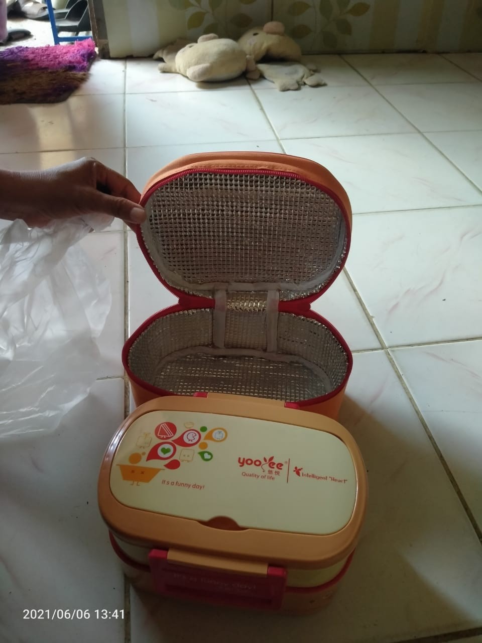 Lunch Box Yooyee 591 Orange Green Free Bag - Kotak Bekal 2 Susun