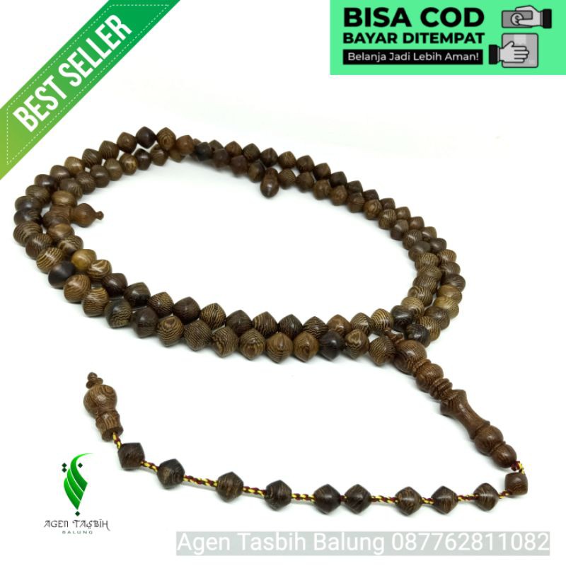 TASBIH KAYU KALIMASADA, JOHAR, MOTIF WAJIK 10MM