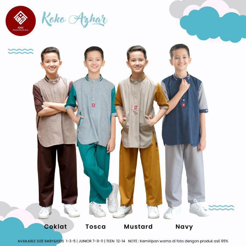 1 - 14 TAHUN SETELAN KOKO ANAK REMAJA AZHAR ORI ANV BAHAN KATUN MADINAH PREMIUM