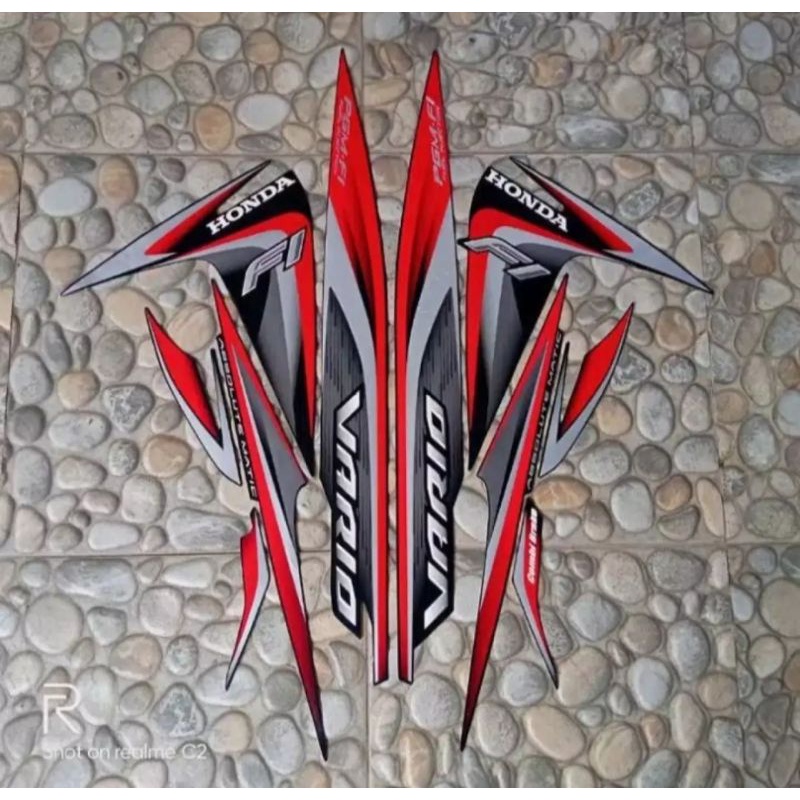 STIKER STRIPING LIS BODY VARIO LED 110 CW 2014 FI FULL HITAM CORAK MERAH STANDAR