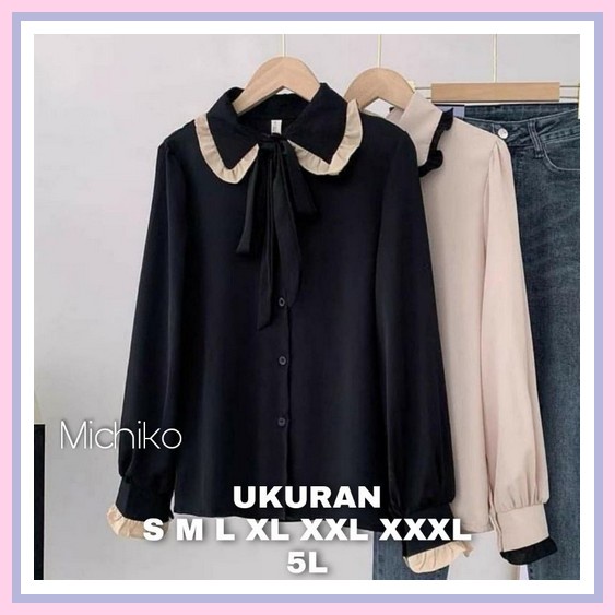 Kemeja Oversize Hem Cewek Korea Besar Terbaru Kekinian Big Size Stevi  Michiko Blouse Jumbo  Ukuran