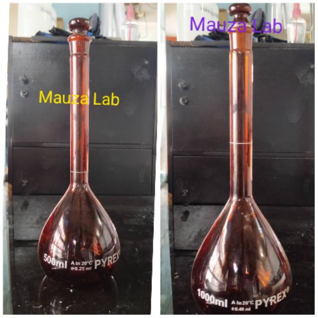 Labu ukur 500ml dan 1000ml pyrex full amber grade A