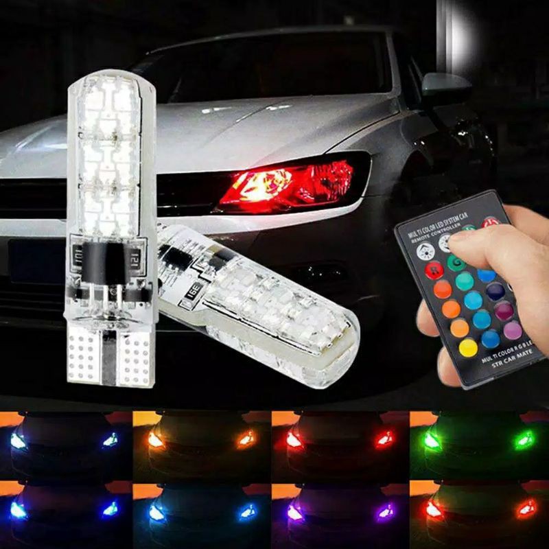 2 Lampu LED T10 Remote RGB Lampu Kota Senja Motor/Mobil - Lampu Remote Control