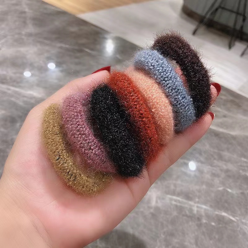 Ikat Rambut Wanita Donat Polos Bulu-Bulu Fashion Gaya Korea Aksesoris Rambut Murah