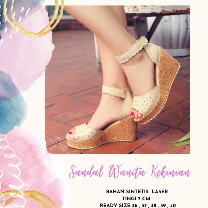 Sepatu Sandal Wanita Tali Karet // Wedges  Murah Style Remaja Wedges  Kilau