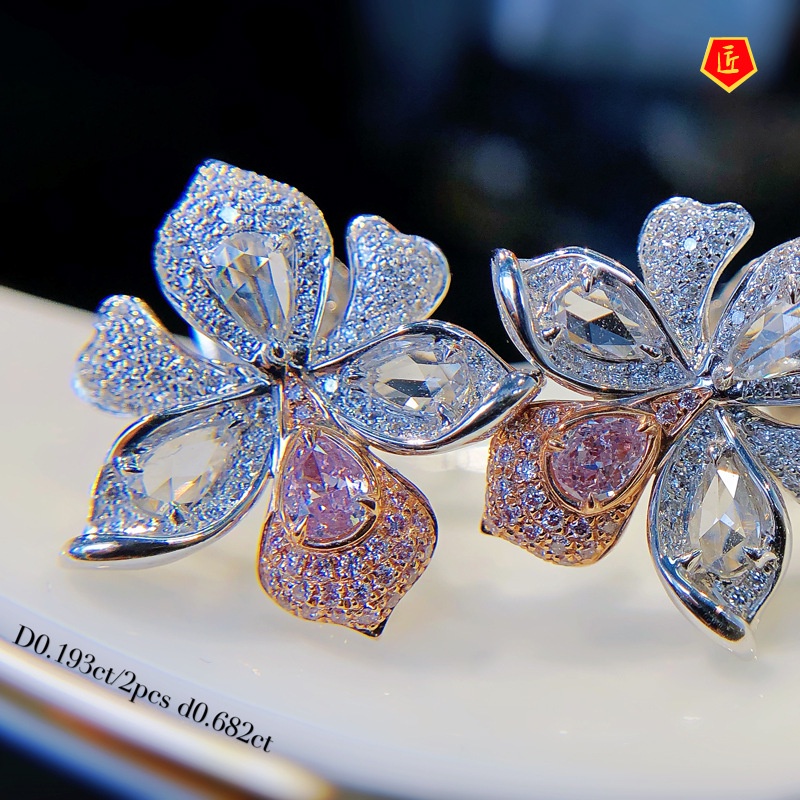 [Ready Stock]Luxury Natural Argyle Pink Diamond Orchid Design Earrings