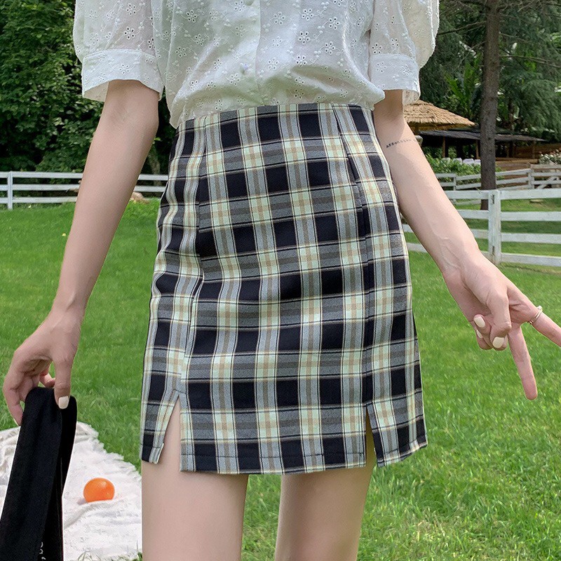 Korean Mini Skirt Square Plaid Rok Pendek Motif Kotak Kotak 2113 (S-XL)