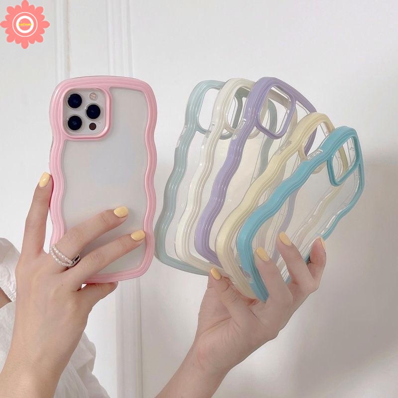 2 in 1 Soft Case TPU Transparan Frame Gelombang Multi Warna Cover iPhone 7 8 Plus 11 12 13 Pro Max XR 7 8 X XS