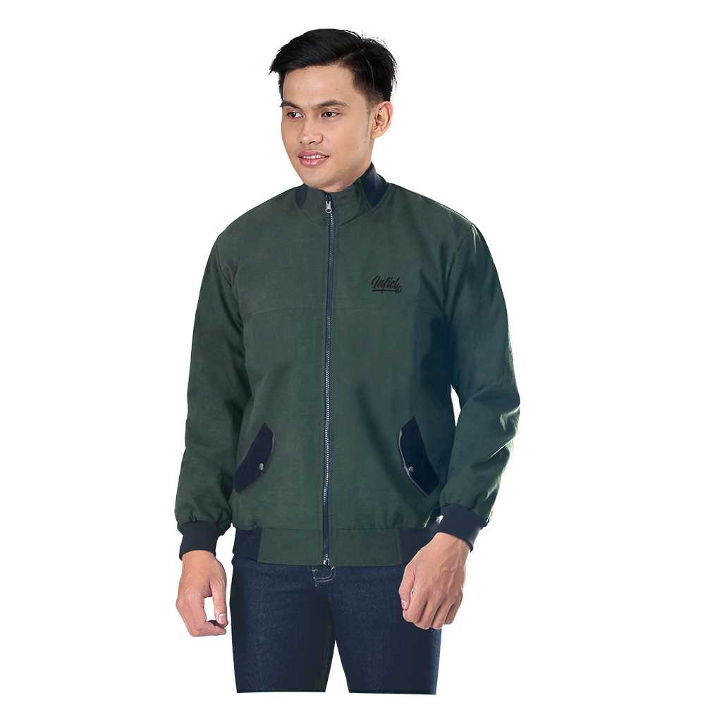 JAKET KANVAS KASUAL JACKET BOMBER SPORT PRIA WARNA HIJAU ORIGINAL 364