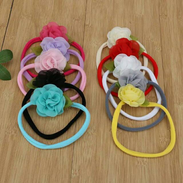 Bandana bando headband anak bayi bunga cantik simple bahan tali nylon lembut lucu murah import