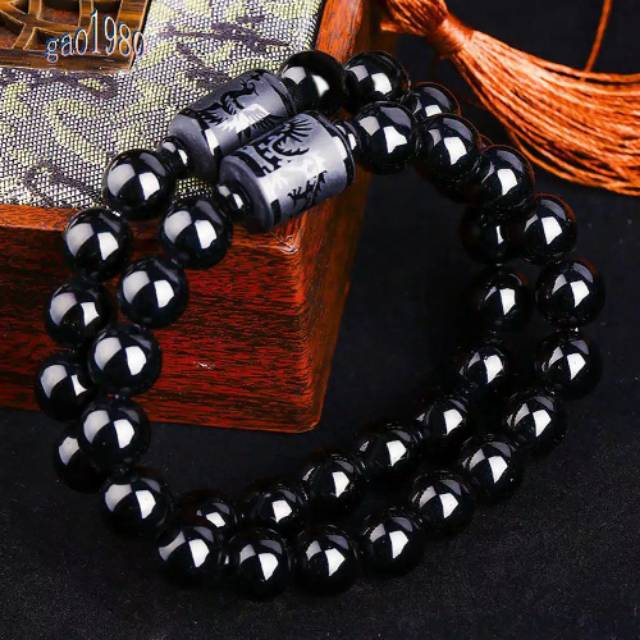 Gelang batu hitam giok motif naga