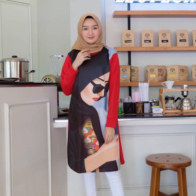 Summer tunik atasan cewek scuba/tunik printing