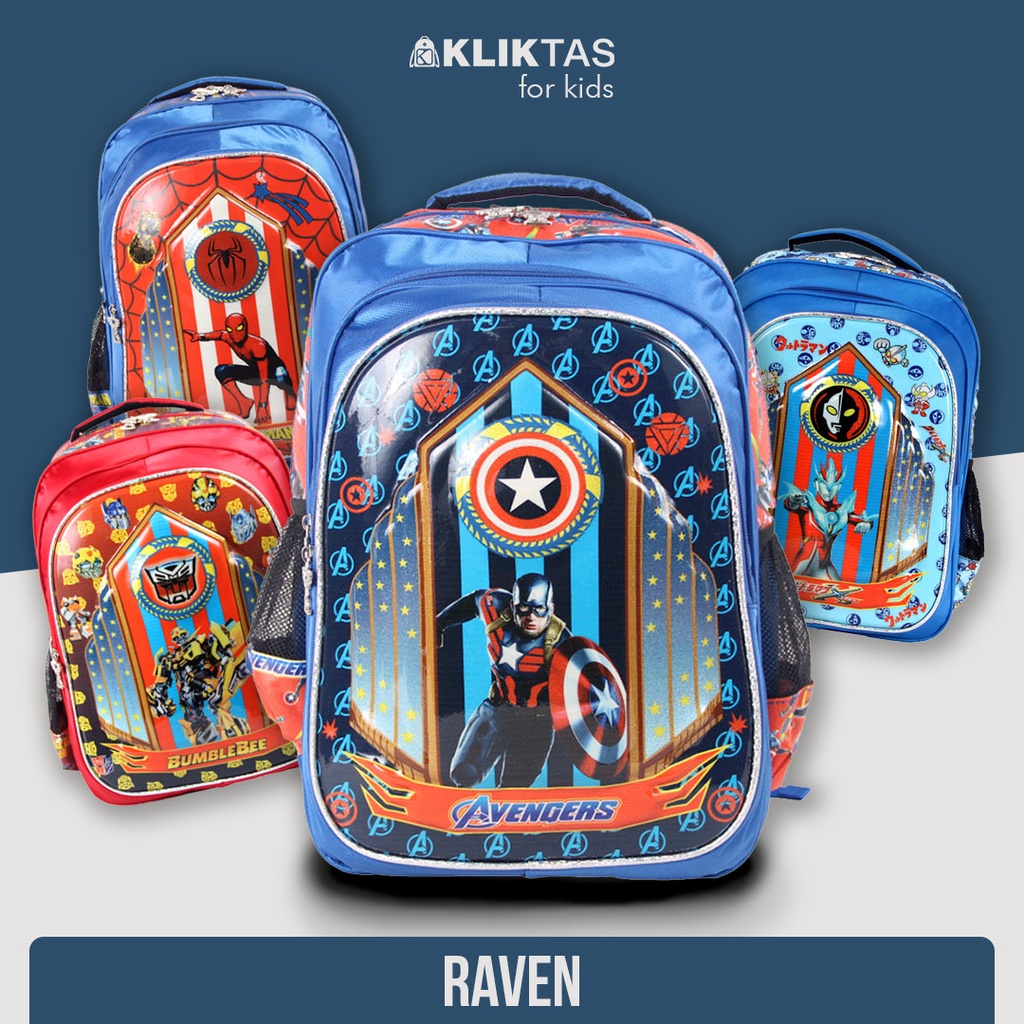 [KLIKTAS] Tas Ransel Sekolah Anak Cowok SD Premium Raven 214 Backpack Anak Laki Karakter Kartun Superhero