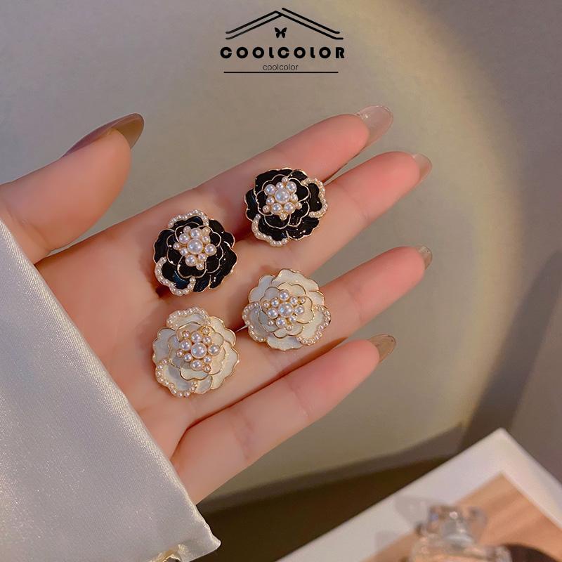 COD❤️1 Pasang Anting Pearl Mountain Camellia Earrings Korea Anti Karat Dan Anti Luntur Murah Anting Cinta Hati Berlapis Fashion Wanita Sederhana Aksesoris Perhiasan Hadiah Ulang Tahun
