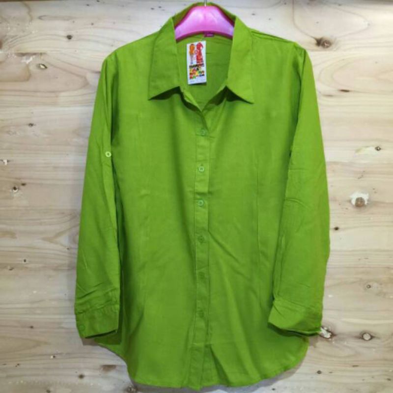 Kemeja Wanita Rayon Premium Bahan Adem Banget Termurah-Greentea