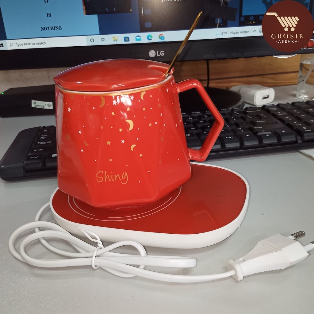 Gelas Mug Cangkir Elektrik Set Keramik Pemanas 55 Derajat Penghangat Kopi Teh Cup Coffee Warmer Ceramic ORIGINAL