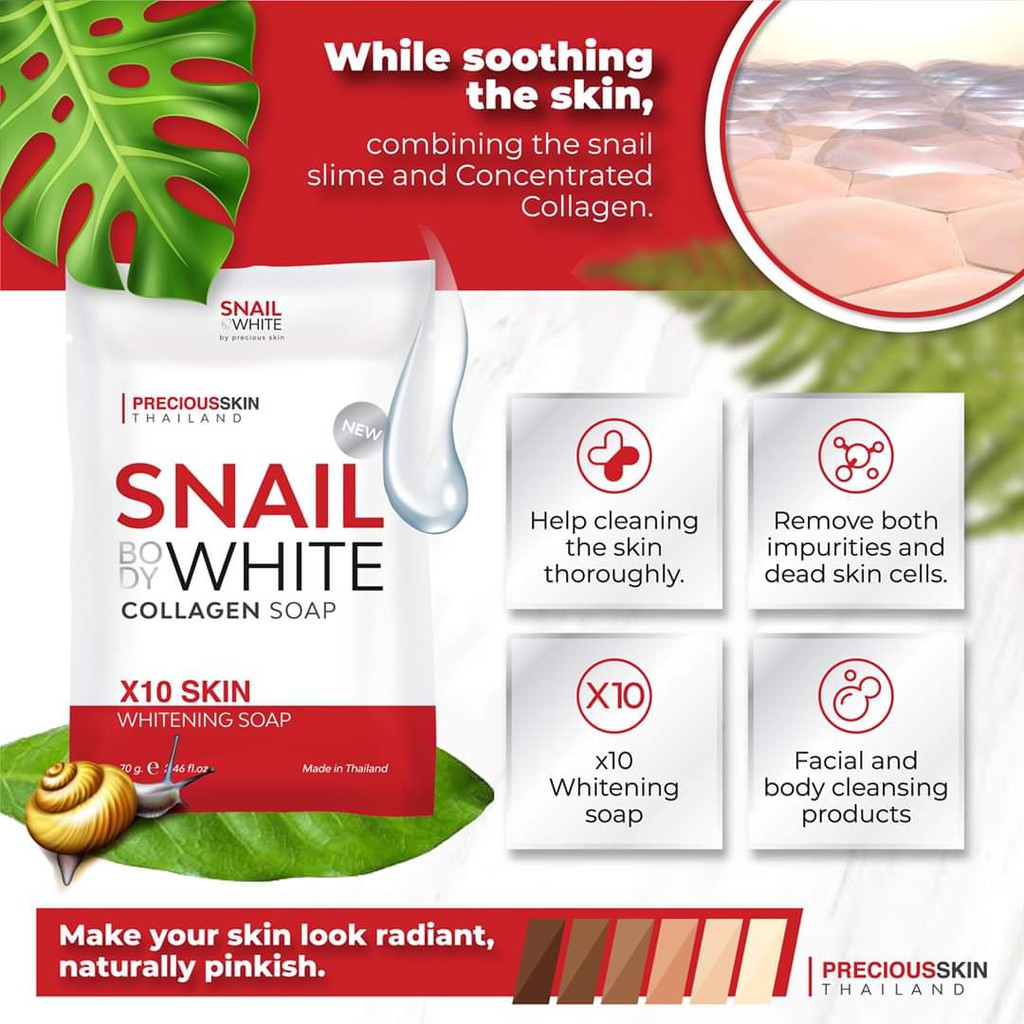 SNAIL BODY WHITE  ANTI ACNE COLLAGEN X10 SOAP /  SOAP SABUN / SABUN ACNE / SABUN PEMUTIH BADAN