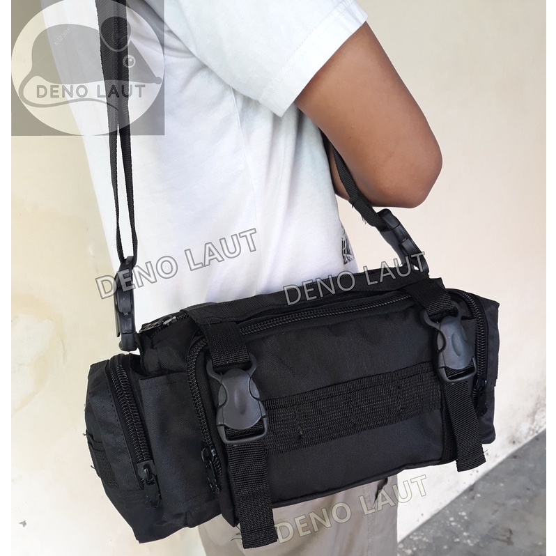 Tas Pinggang Hitam Brimob Anti Air Tas Selempang Waterproof TNI