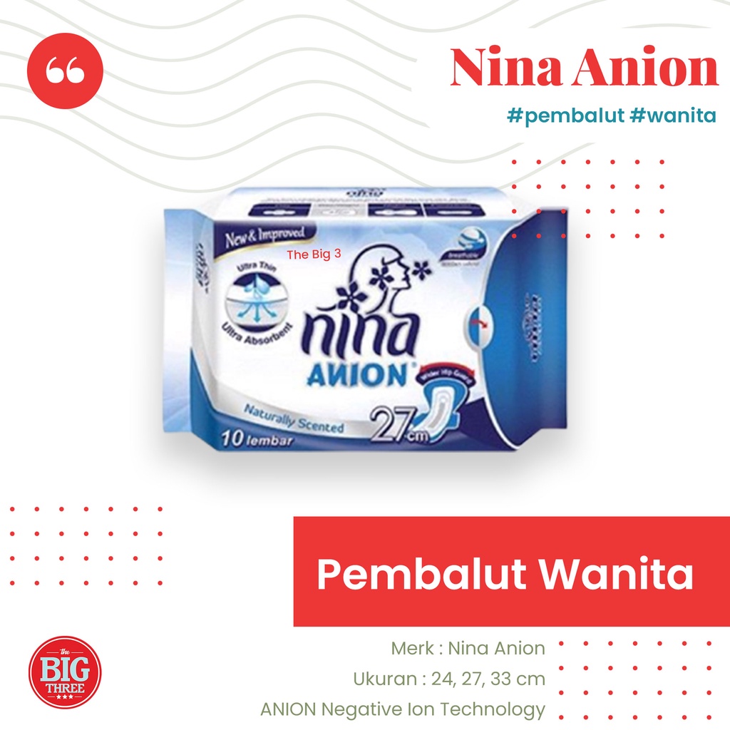 Bagus Nina Anion Pembalut Wanita 24, 27, 33 cm 10's / 1 Pack isi 10 pcs Pads - TBT