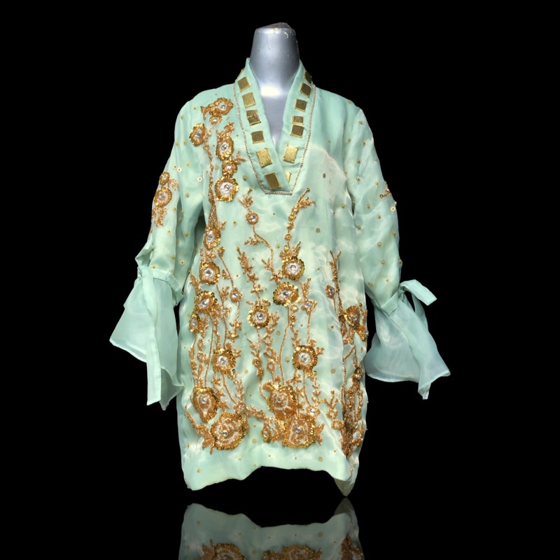 BAJU BODO FULL PAYET BAGIAN DEPAN WARNA HIJAU SAGE