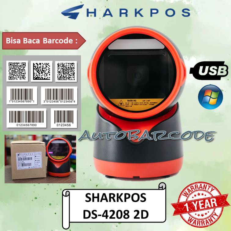 SHARKPOS DS4208 / DS 4208 / DS-4208 1D/2D Omni Barcode Scanner Auto Scan USB Auto Sensing QR Code Scan Efaktur