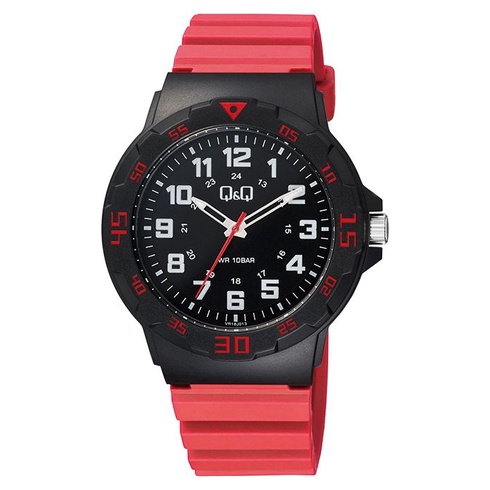 QQ QNQ Q&amp;Q Original Jam Tangan Pria Analog - qq VR18J 013ori - Straps Rubber Merah Anti Air