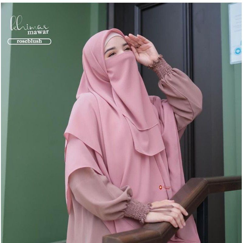 Khimar Instan Dua Layer Ceruty Jumbo Plus Cadar || Kerudung Segi Tiga Instan Syari || Hijab Instan Jumbo Syari-4