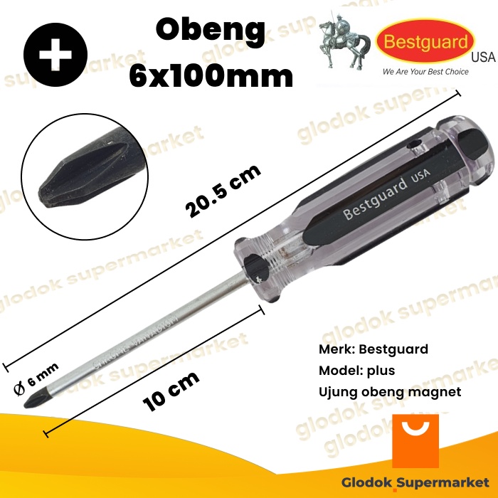 Obeng Plus 4 inch Bestguard Diameter 6mm Panjang Besi 10cm Magnet C4014